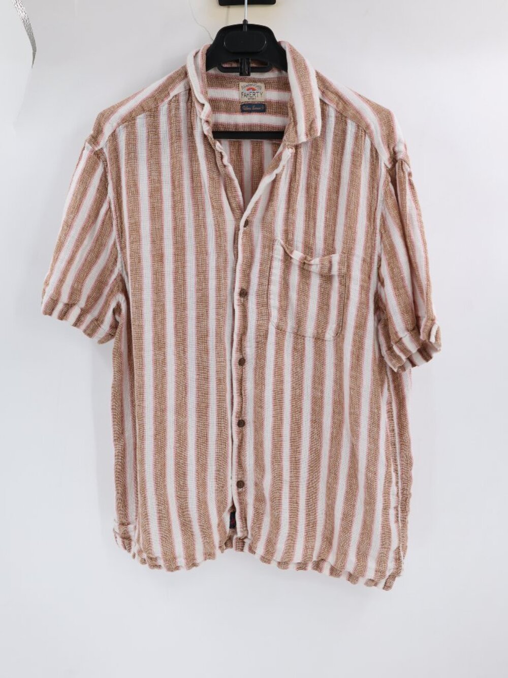 Faherty Shirt Mens Large Palma Linen Striped Short Sleeve Button Down Casual